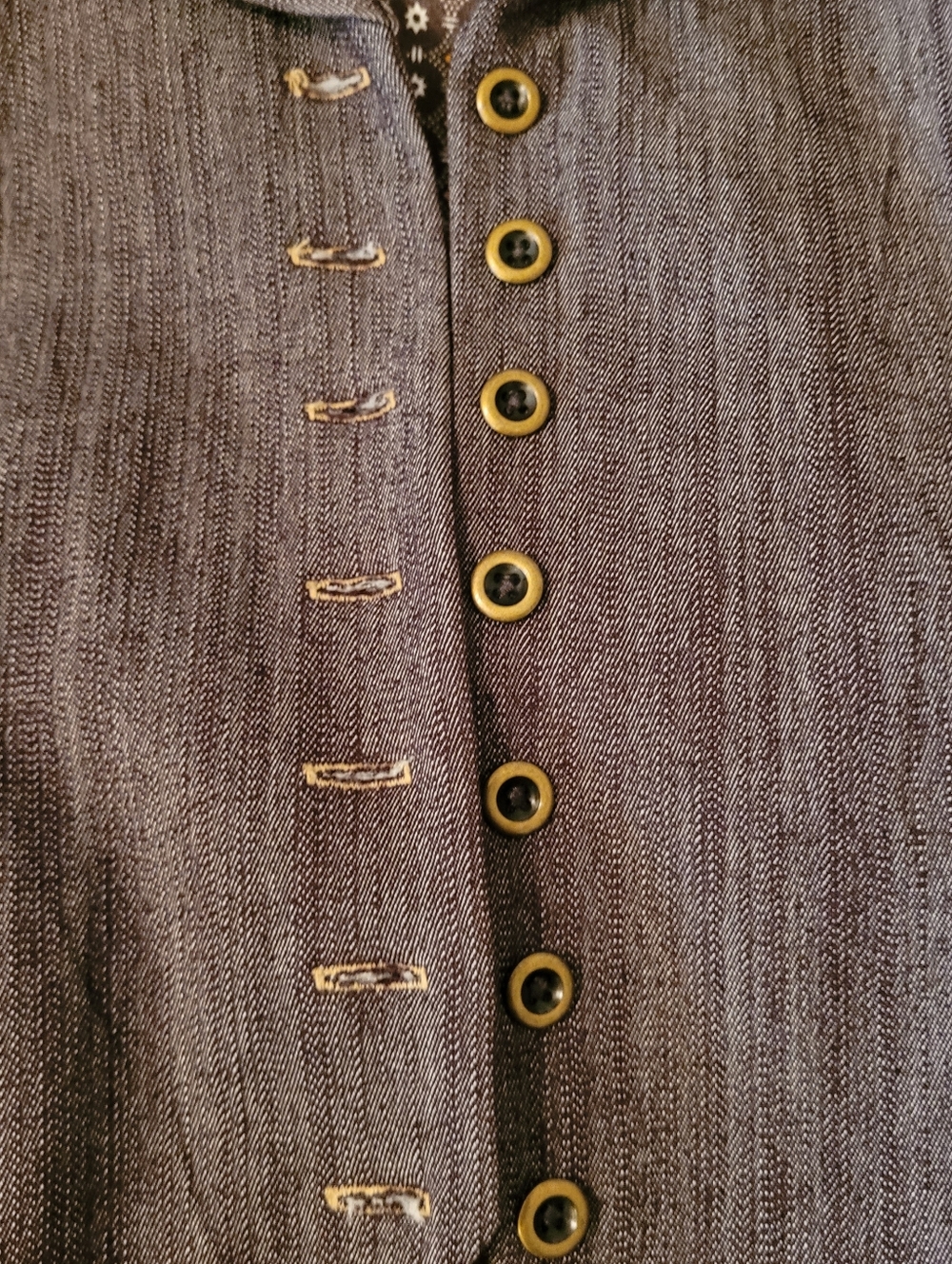 Button-Front Denim-Look Vest, XL, in Dark Blue with Contrast Buttons